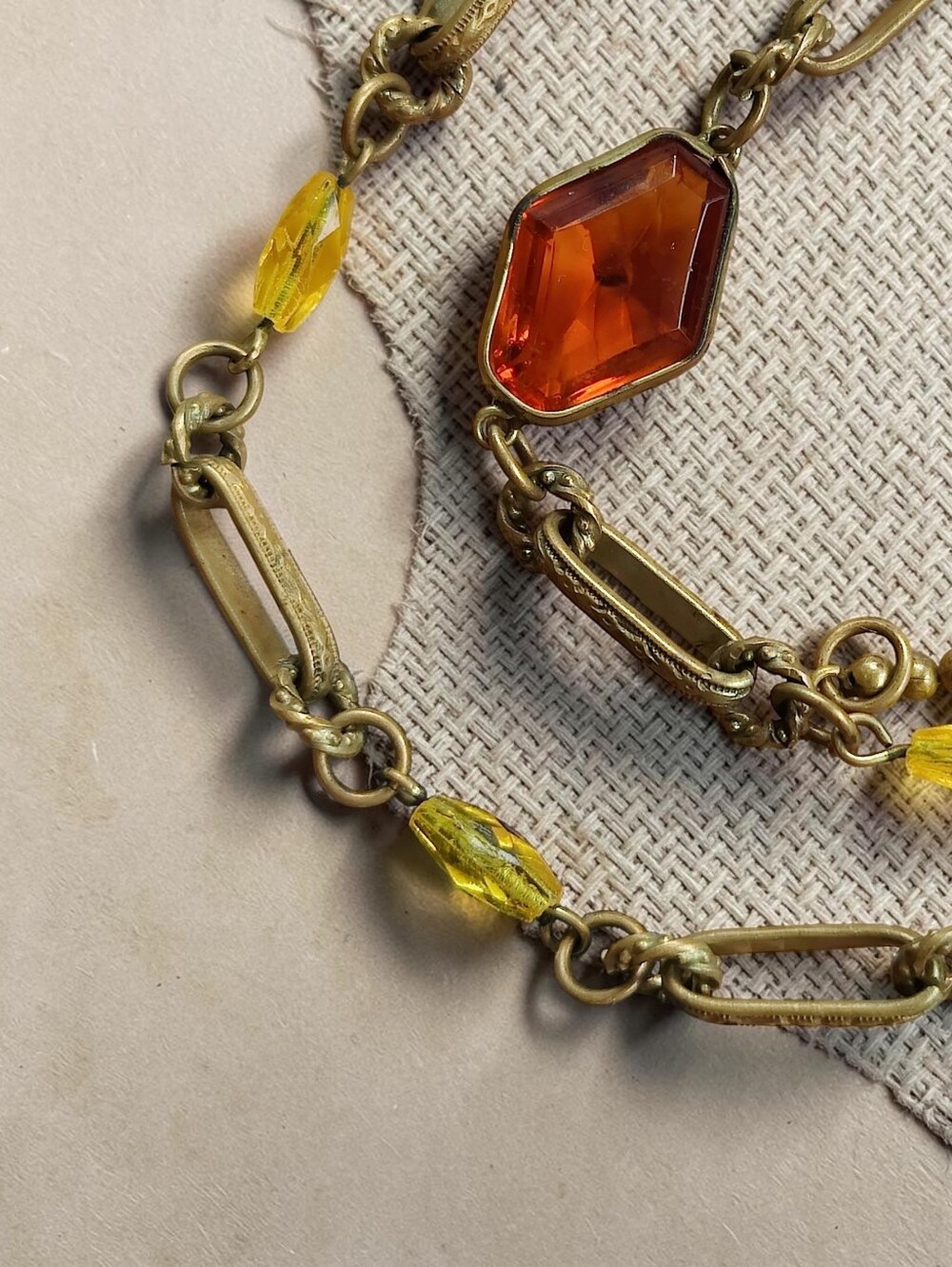Vintage Art Deco Amber And Citrine Glass Necklace